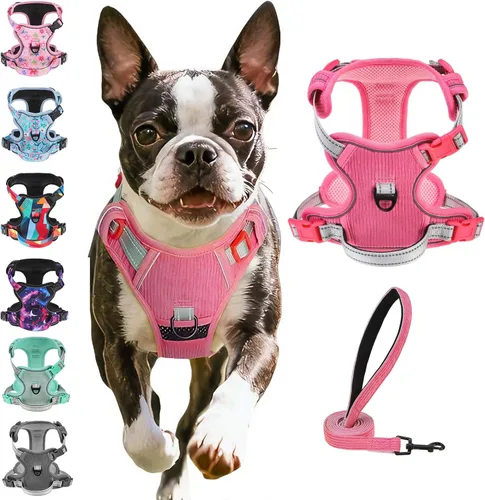 Miniatura 17 de BEAUTYZOO Arnés para perro sin tirones pequeño, juego de arnés y correa ajustable para perro - Fácil de usar con 3 hebillas/mango de control, arnés