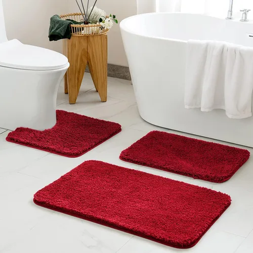 Miniatura 28 de MIULEE Juego de 3 alfombras y tapetes de baño extra gruesos de microfibra antideslizante y tapete de baño de contorno en forma de U para baño, baño