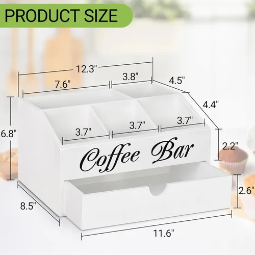 Miniatura 3 de Organizador de barra de café, accesorios de barra de madera con cajón, organizador de estación de café, cesta de almacenamiento, estación
