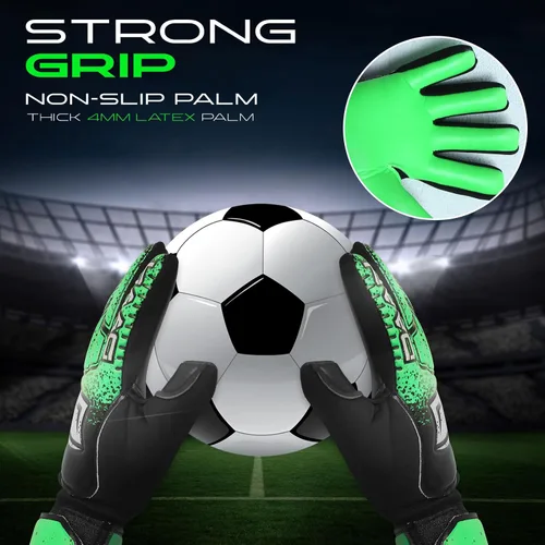 Miniatura 2 de Guantes de portero de fútbol para niños con dedo, agarre de látex fuerte, dedos y palmas acolchados, transpirables, muñeca ajustable, duraderos