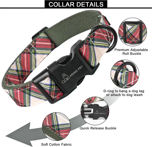 Miniatura 3 de Aring Pet Collar de Navidad para perro, lindo, de algodón, cuadros rojos y verdes, ligeros, para cachorros, para perros pequeños, medianos y Navidad