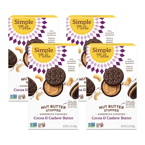 Miniatura 10 de Simple Mills Paquete variado de galletas sándwich (crema cremosa de mantequilla de maní y cacao, anacardos creme), sin gluten, veganas, bocadillos
