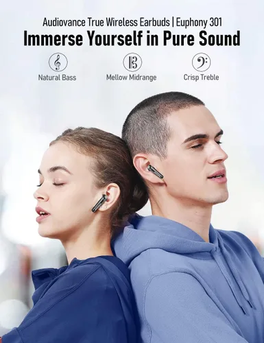 Miniatura 2 de Audiovance Euphony 301 - Auriculares inalámbricos Bluetooth para iPhone y Android, auriculares inalámbricos de sonido premium (EU301)