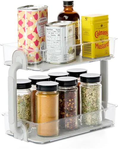 Miniatura 5 de madesmart Organizador de especias escalonado, 8 tarros para artículos esenciales de cocina, almacenamiento vertical para sal, pimienta, cayena, Gris