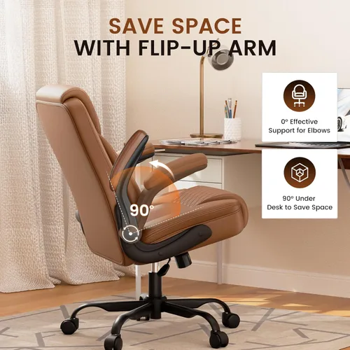 Miniatura 5 de COMHOMA Comfy Silla de oficina, silla de escritorio para el hogar con reposabrazos abatibles y respaldo ergonómico, silla ejecutiva de piel