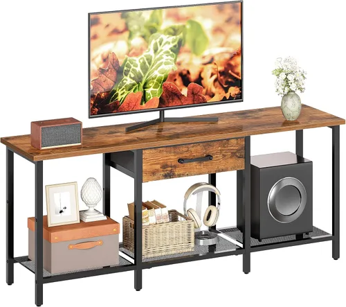 Miniatura 10 de HOOBRO Soporte de TV para televisores de hasta 55 pulgadas, centro de entretenimiento con cajón de tela y estantes abiertos, mesa consola industrial
