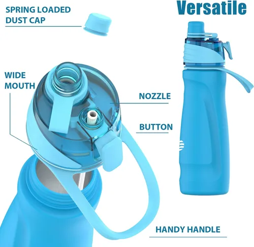 Miniatura 9 de Botella de agua con nebulización, botella de agua aislada de 24 onzas, botellas de agua de acero inoxidable 2 en 1, botella de agua deportiva
