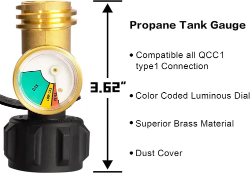 Miniatura 2 de DozyAnt premium medidor indicador de gas de propano con detector de filtraciones y medidor de presión para camper, cilindros, parrillas de gas