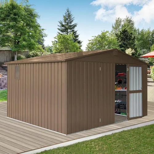 Miniatura 9 de Cobertizo pequeño de almacenamiento de metal de 5 x 3 pies para exteriores, cobertizo de jardín gris oscuro con techo inclinado y puertas dobles