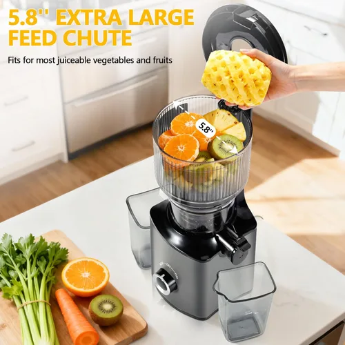 Miniatura 2 de Exprimidor de prensa en frío con conducto de alimentación extra ancho de 5.8 pulgadas, máquina exprimidora de masticación lenta para frutas