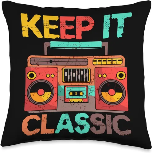 Keep It Classic Radio 80s 90s Retro Vintage Cassette Player Throw Pillow