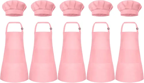 Miniatura 24 de Conjunto de Delantal y Gorro de Chef para Niños, Delantal Infantil Ajustable con 2 Bolsillos, para Niños Chef y Pintura, Cocinar, Hornear