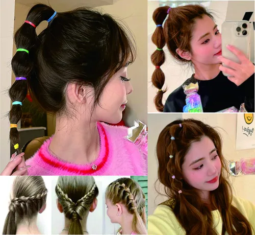 Miniatura 3 de 2000 bandas para el cabello, gomas elásticas de color, mini lazos para colas de caballo de niña, bandas pequeñas suaves antideslizantes con 2