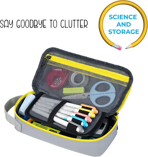 Miniatura 3 de Estuche grande para lápices, estuche duradero para bolígrafos con gran capacidad, bolsa de papelería portátil minimalista con asa para escuela, Gris