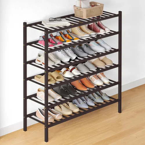 Miniatura 16 de Smiry Zapatero de bambú para clóset, organizador de zapatos apilable de 4 niveles largo de madera, estante de almacenamiento de zapatos Negro