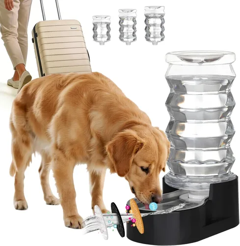 RIZZARI Tazón dispensador de agua para perros: dispensador automático para mascotas grande de 8L en acero inoxidable negro con filtro triple y Negro