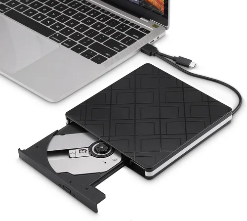 Unidad externa de CD DVD Slim USB C Writer portátil tipo C y USB 3.0 CD-RW DVD-R Combo reproductor de CD quemador para Windows 11/10/8/7 PC portátil