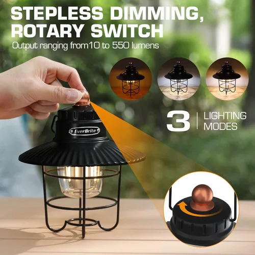 Miniatura 2 de Linterna de camping LED EverBrite, linterna recargable USB C con 3 modos de luz, linternas vintage para exteriores con función de banco de energía