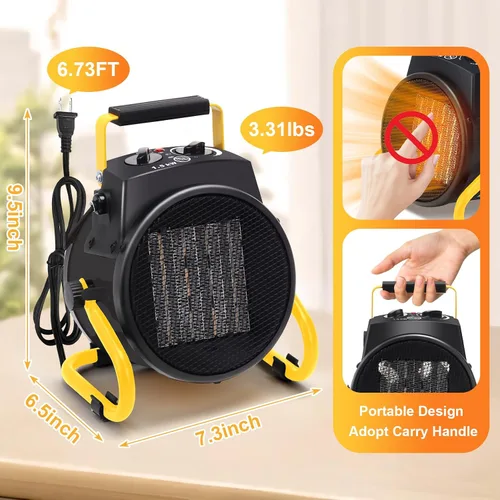 Miniatura 4 de Calentadores al aire libre para patio, calentador eléctrico de garaje de 1500 W con protección contra sobrecalentamiento, calentamiento rápido en 3