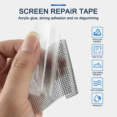 Miniatura 3 de SANKEMU Kit de reparación de mosquitero para ventana 2 pulgadas X 16.5 pies 3 capas de adhesivo fuerte y cinta impermeable de fibra de vidrio
