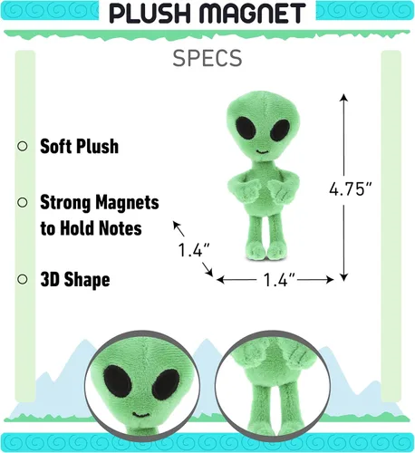 Miniatura 2 de DolliBu Alien Plush - Imán para refrigerador de 4 pulgadas – Imán de peluche de alienígena esponjoso, divertido y lindo imán espacial para nevera