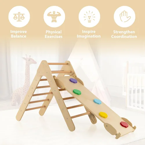 Miniatura 8 de OLAKIDS Pikler - Juego de triángulos 3 en 1, juguetes de escalada para niños pequeños, madera Montessori Baby Jungle Gym con rampa, escalera