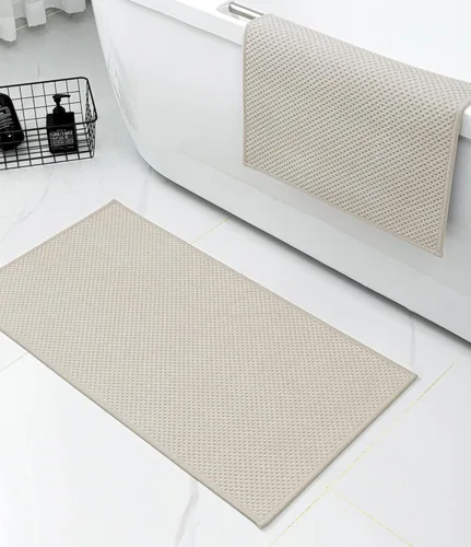 Miniatura 7 de YIHOUSE Juego de 2 tapetes de baño ultrafinos de secado rápido, tapete de baño absorbente para baño, antideslizante, lavable a máquina (beige)