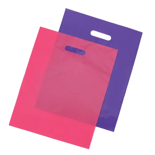 Miniatura 3 de 100 Bolsas 12x15 plástico color rosa y morado brillante para compras, con asas