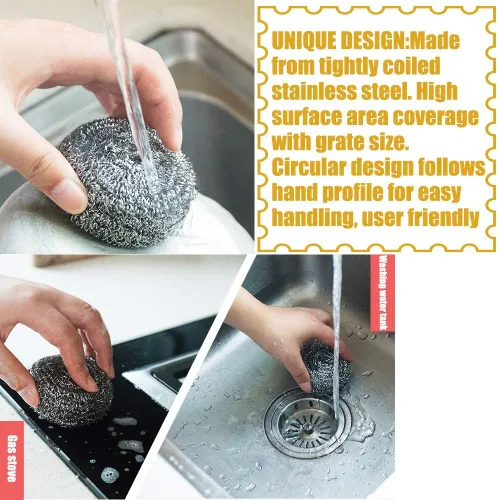 Miniatura 3 de 18 esponjas de acero inoxidable para limpiar utensilios de cocina con mango (paquete de 18)