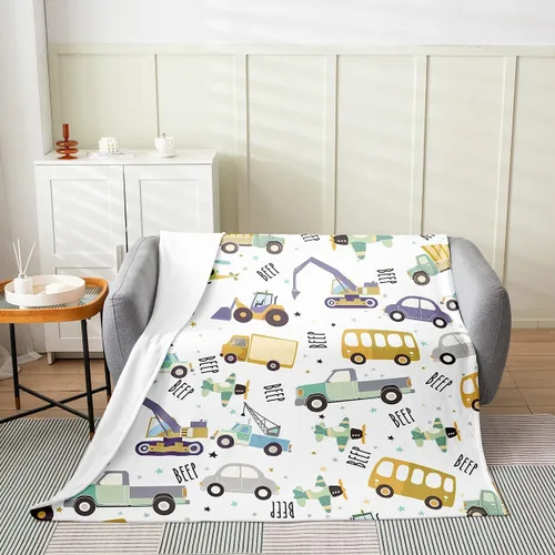 Miniatura 11 de Manta de franela de forro polar para automóvil de dibujos animados, para niños, para todas las estaciones, para sofá, equipo, camiones, manta
