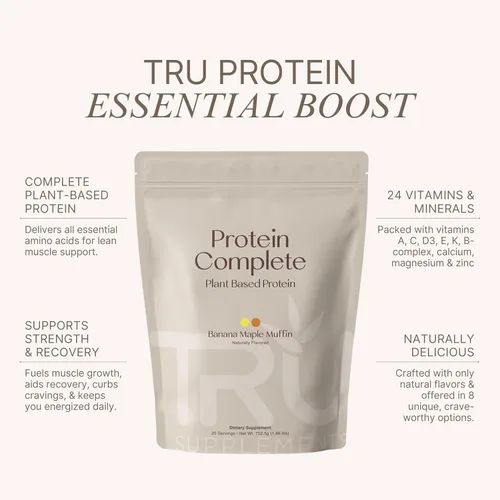 Miniatura 3 de TRU Supplements Proteína en polvo a base de plantas, BCAA, EAA, 0.71 onzas de arroz integral vegano y proteína de guisante, 100 calorías, 27
