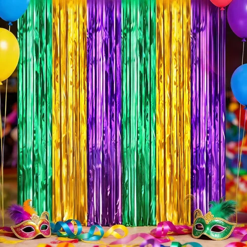 Childom 2 decoraciones de Mardi Gras, telón de fondo de Mardi Gras para fiesta, decoración de puerta de aluminio de 3.28 x 8.2 pies, fondos de