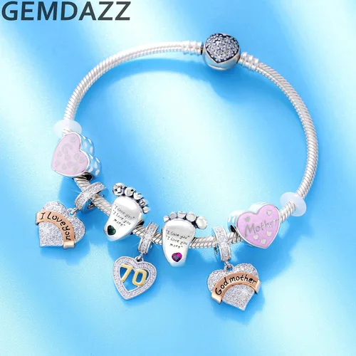 Miniatura 6 de Juego de dijes de oro rosa, compatible con pulseras de bricolaje, taza de café y colgante de I Love You God Mother en plata de ley 925, regalo