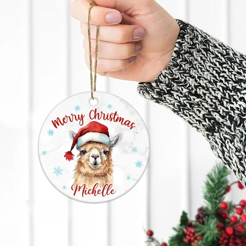 Miniatura 4 de Hyturtle Adorno de Navidad personalizado para amantes de las llamas, adorno de cerámica con nombre personalizado de llama, regalos lindos