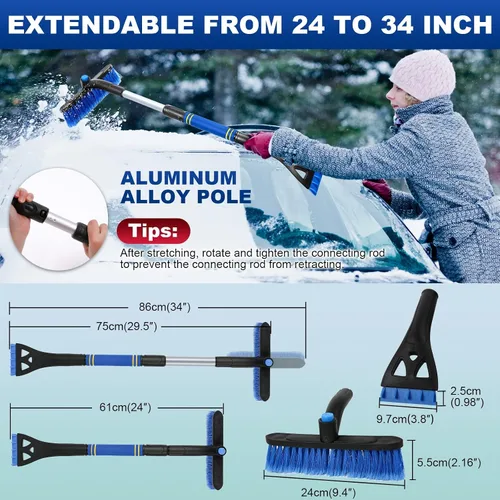 Miniatura 5 de Raspadores de hielo extensibles de 34 pulgadas para parabrisas de automóvil, cepillo de nieve 2 en 1 para automóvil, raspador de nieve
