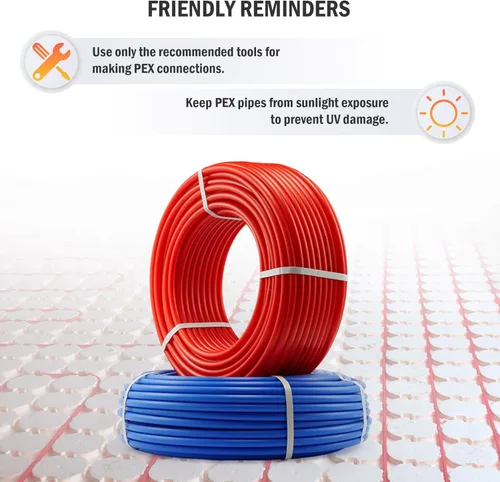 Miniatura 7 de Zelcan Tubería PEX de 1/2 pulgada, 2 rollos de bobina de manguera PEX-B de 300 pies, sin barrera de oxígeno, tubería de calor radiante (rojo + azul)