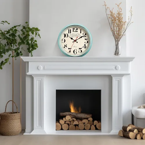 Miniatura 6 de Reloj de Pared de Campo de Metal de 12.4" Vintage Retro Relojes de Pared Silenciosos Sin Tictac Fácil de Leer para Sala de Estar, Cocina, Turquesa