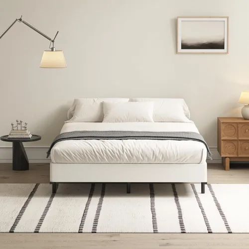 Miniatura 8 de Somier de 7 pulgadas para bases de cama matrimoniales, base de colchón de metal resistente con cubierta de tela, solo somier completo de perfil