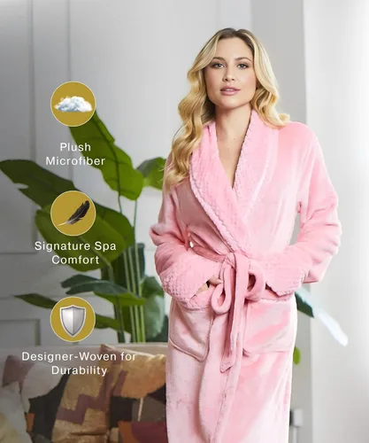 Miniatura 2 de Lotus Linen Plush Hooded Bathrobe for Women, Customized Monogram Robe, Cozy and Luxurious