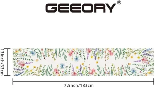 Miniatura 7 de GEEORY Camino de mesa de primavera de 13 x 72 pulgadas, acuarela floral de flores silvestres con mariposa, decoración de mesa rústica de granja
