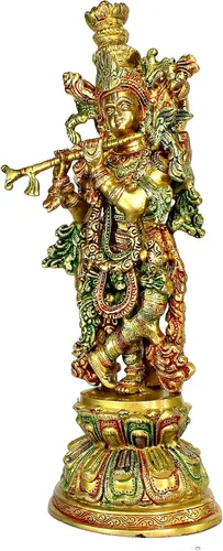 Miniatura 3 de eSplanade Escultura de estatua de ídolo de Murti de Krishna Kishan de latón, ídolos Pooja, decoración del hogar (15 pulgadas)