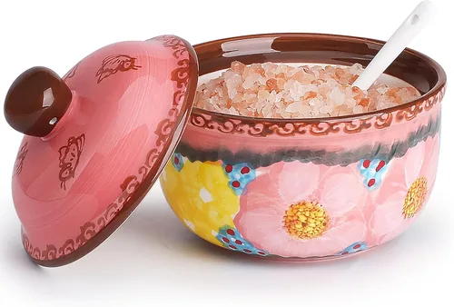 Miniatura 10 de silesia Azucarero hecho a mano con tapa y cuchara, tarro de azúcar de cerámica pintado a mano de 10 onzas para cocina en caja de regalo, decoración