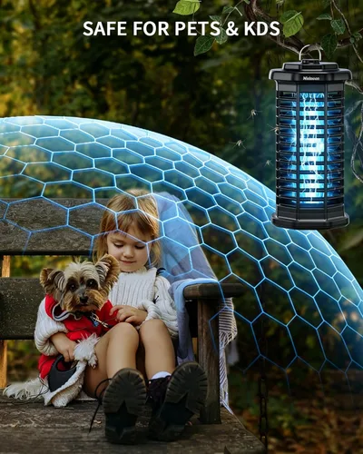Miniatura 9 de Minimoon Bug Zapper Exterior 4000V Potente Matamosquitos Eléctrico, Trampa para Moscas de 15W para Exteriores, IPX4, Matamosquitos con Cable