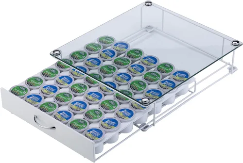 K Cup Pod Holde - Cajón superior de vidrio, soporte para cápsulas de café, compatible con almacenamiento de cápsulas, 42 K Cup (blanco)