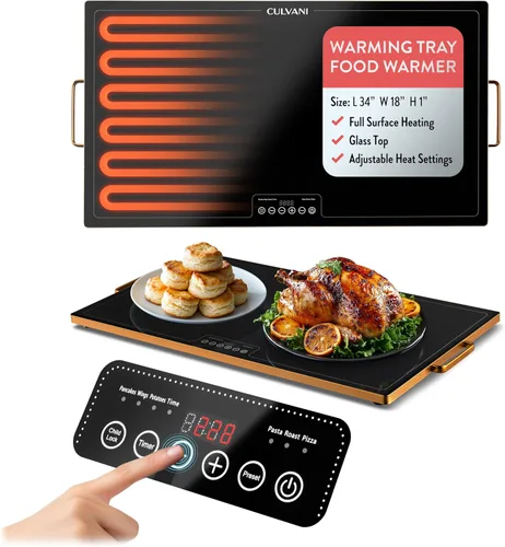 ThermaPlate - Bandeja de calentamiento grande | Calentador eléctrico de alimentos de vidrio de 31.5 x 17.5 pulgadas para cocina, fiestas y bufés,