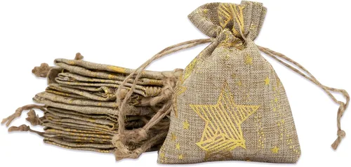 Miniatura 27 de 48 paquetes de 3x4 bolsas de regalo reutilizables de yute y arpillera con cordones (Feliz Navidad, X-Pequeño) - para regalos, favores de fiesta