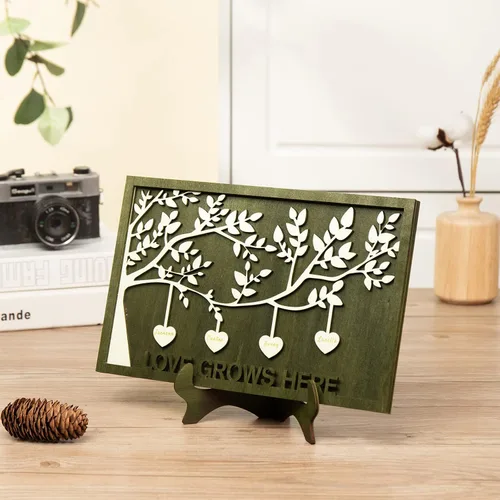 Miniatura 5 de Jeweidea Letrero personalizado con nombre de la familia con 2-9 nombres, adorno personalizado con placa grabada del árbol de la vida con soporte, 2