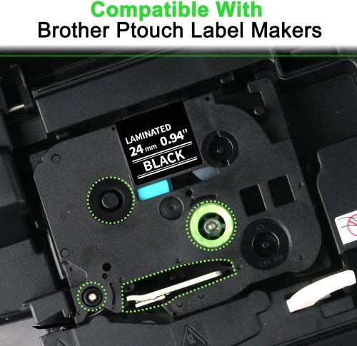 Miniatura 2 de Cinta de etiquetas de repuesto compatible con Brother Ptouch TZe-355 0.945 in 1 pulgada laminado estándar blanco sobre negro compatible con Brother