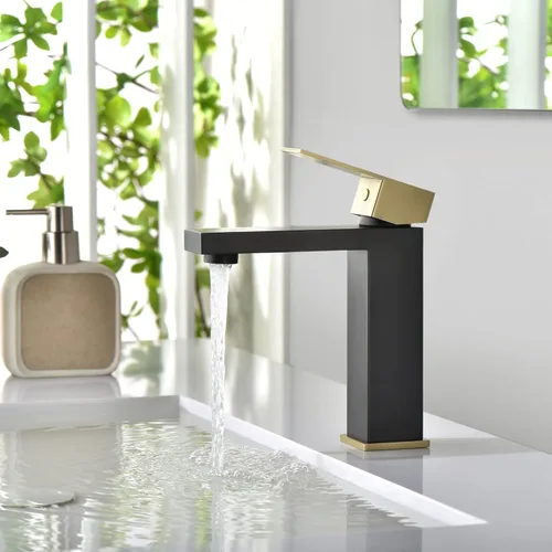 Miniatura 6 de sumerain Grifo de lavabo de baño negro y dorado grifo de baño 304 de acero inoxidable de una sola manija de un solo agujero