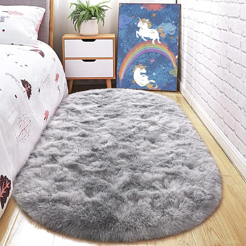 Miniatura 14 de Junovo - Alfombra de felpa ultra suave lavable, antideslizante, ovalada para guardería, dormitorio de niños y decoración del hogar (2x5 pies, gris)